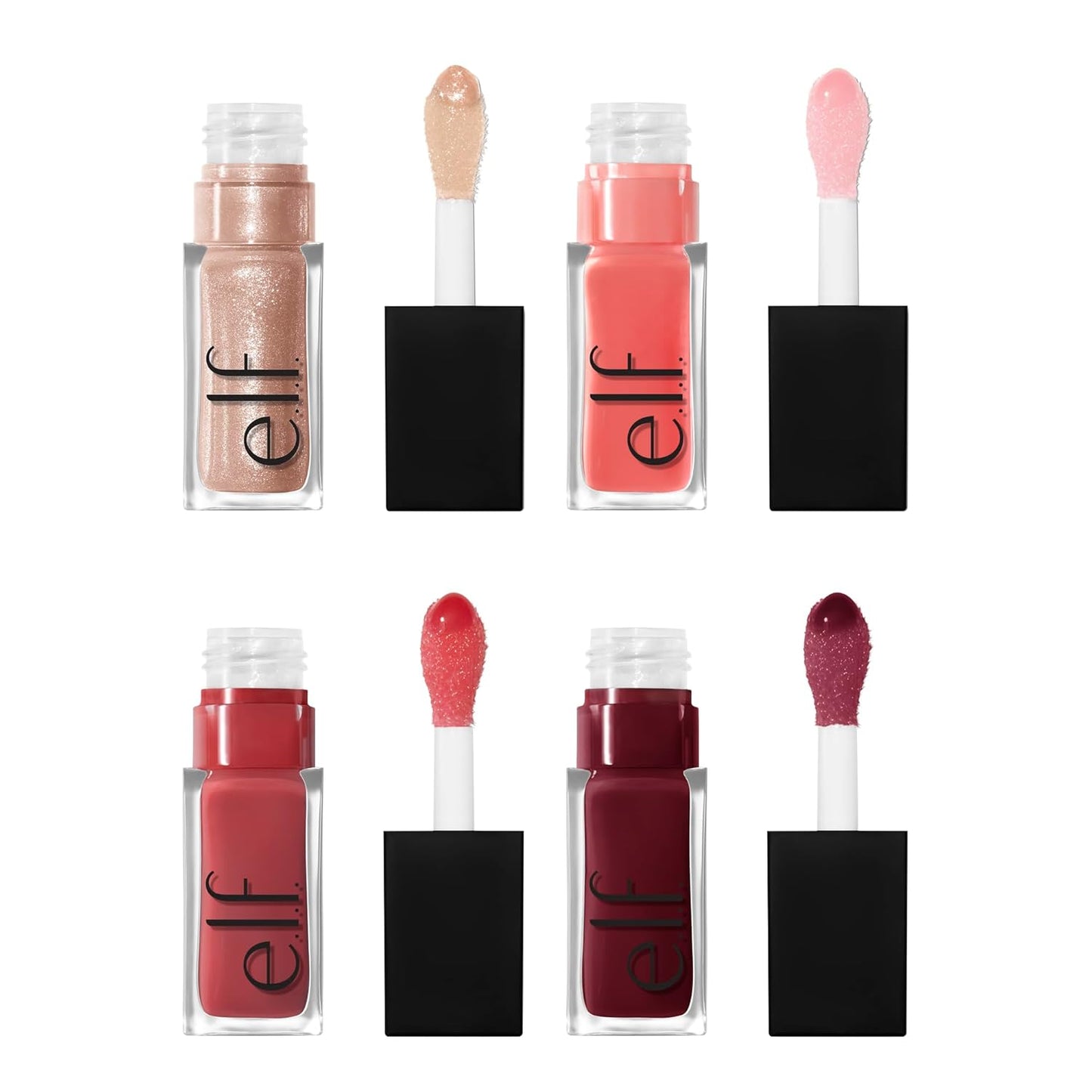 ELF Glow Reviver Quad Goals Lip Oil Kit, Lip Gloss for a High-Gloss Finish & Sheer Wash of Color, Non-Sticky, Vegan & Cruelty-Free, 4 Glosses