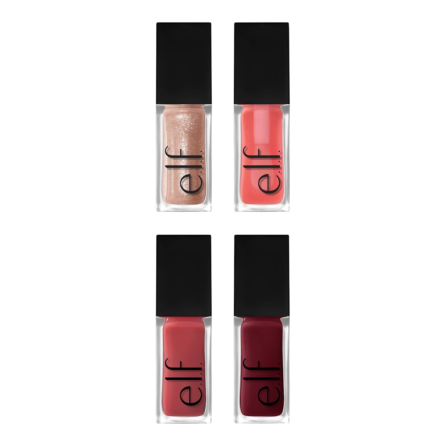 ELF Glow Reviver Quad Goals Lip Oil Kit, Lip Gloss for a High-Gloss Finish & Sheer Wash of Color, Non-Sticky, Vegan & Cruelty-Free, 4 Glosses